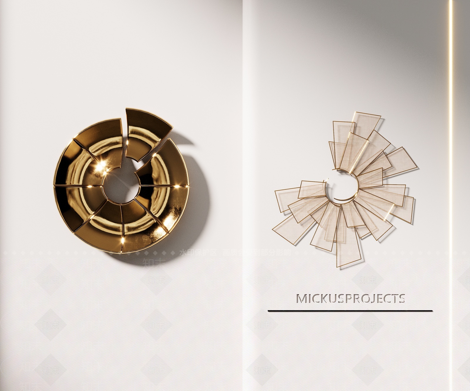 现代轻奢金属墙饰挂件3D模型下载【ID:1208047612】