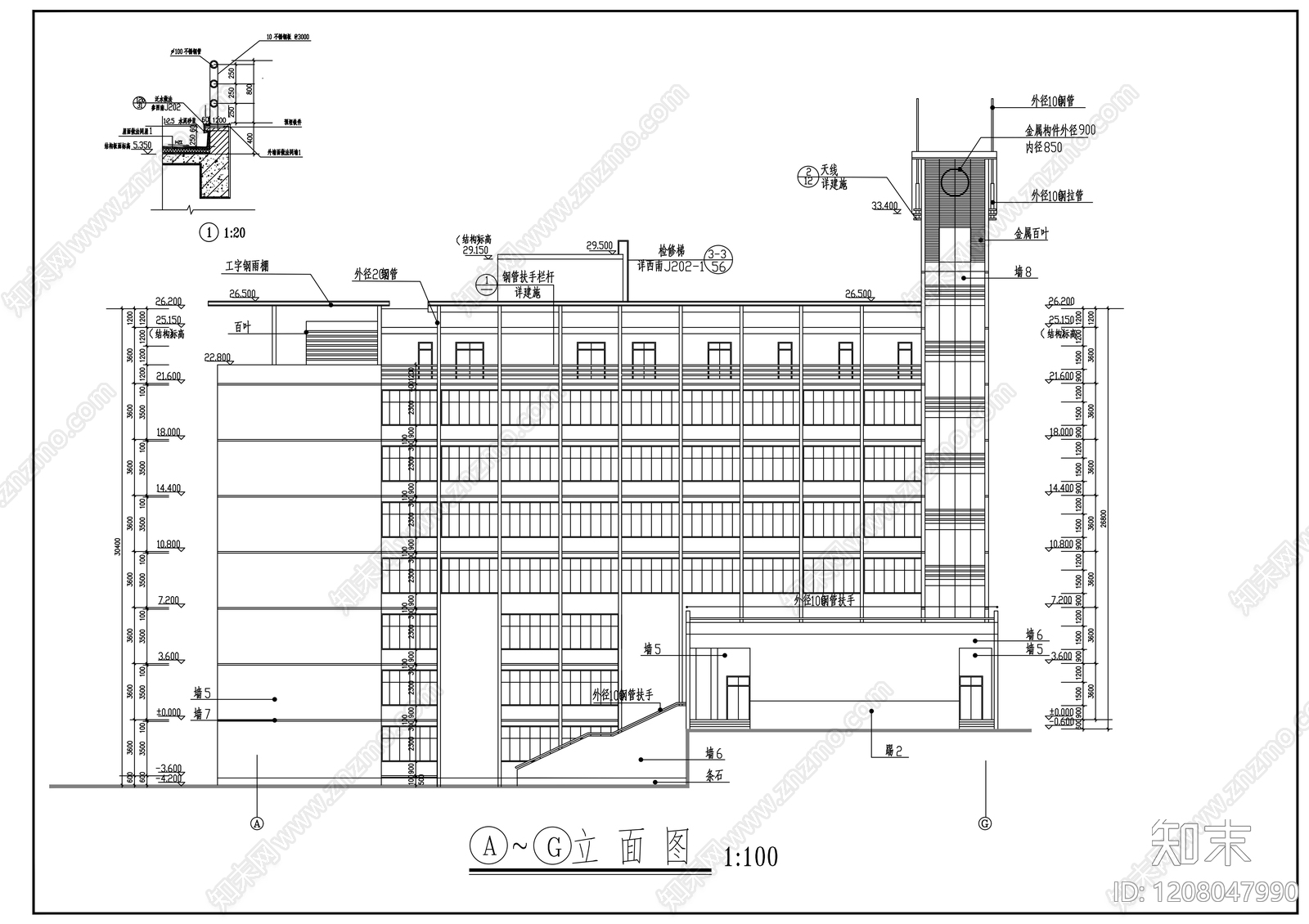 现代办公楼建筑cad施工图下载【ID:1208047990】