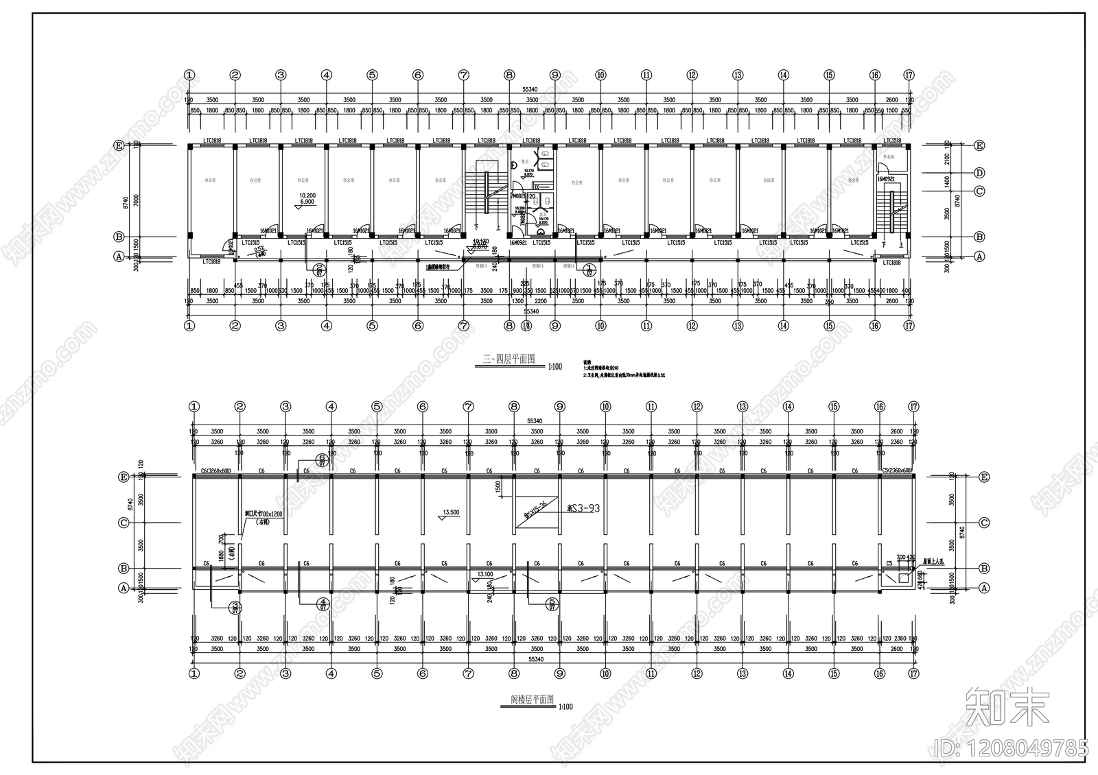 现代办公楼建筑cad施工图下载【ID:1208049785】