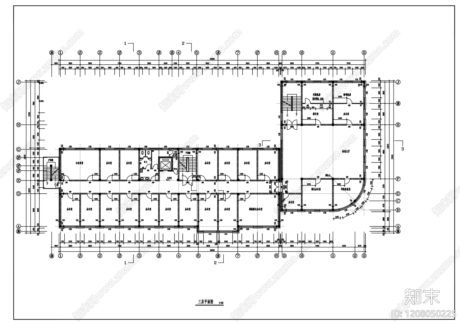 现代办公楼建筑cad施工图下载【ID:1208050225】