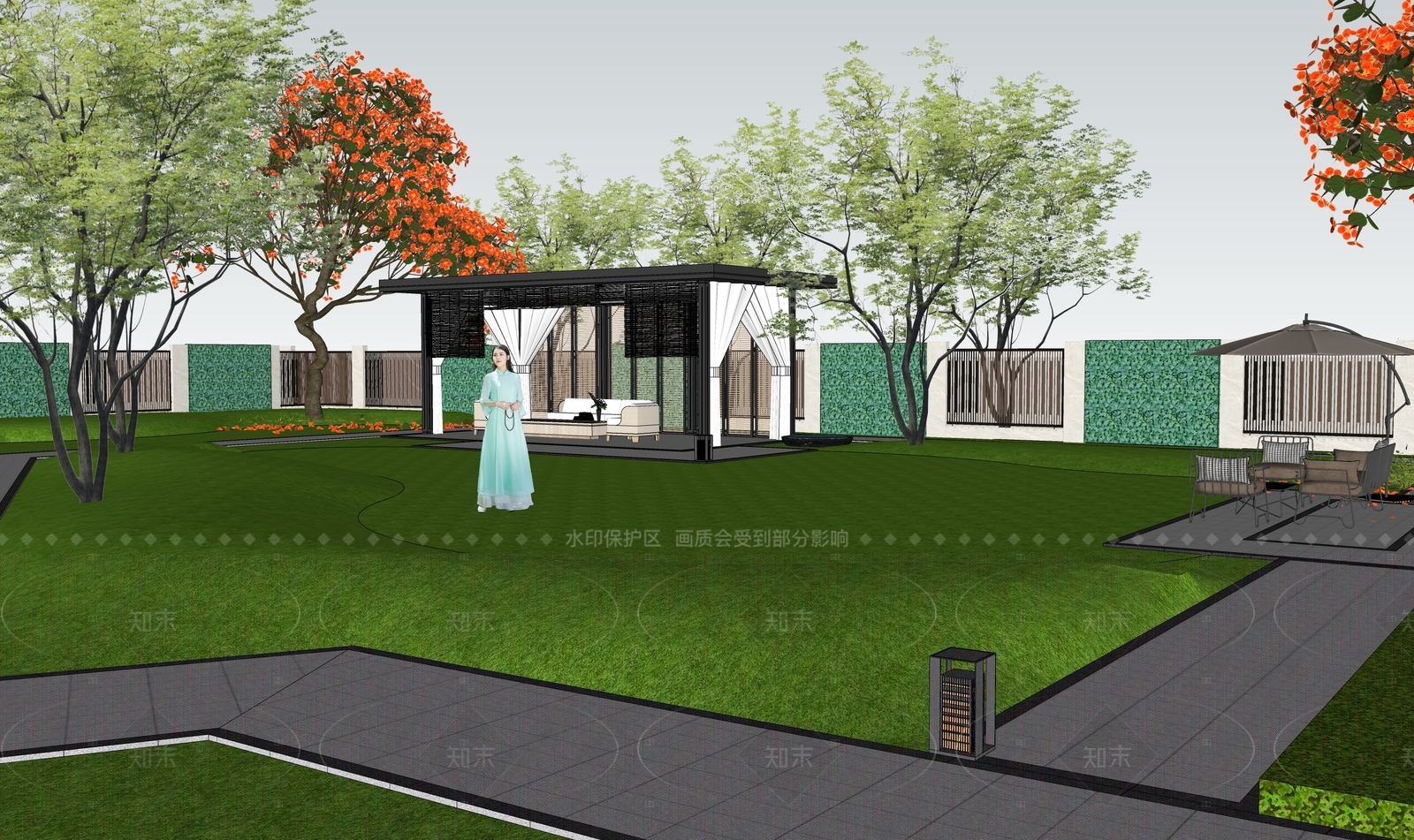 新中式中式别墅庭院SU模型下载【ID:1208056061】