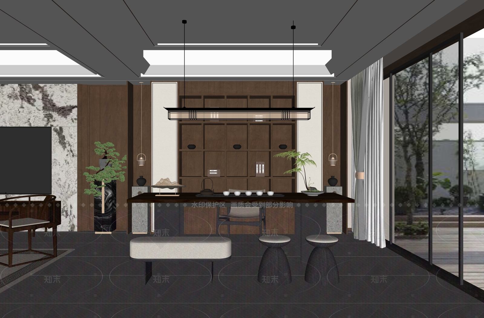 新中式茶室SU模型下载【ID:1208065055】