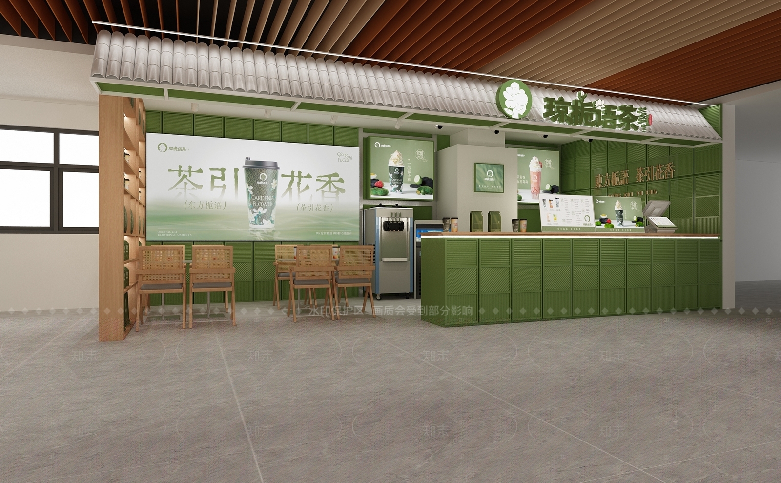 现代新中式奶茶店3D模型下载【ID:1208069508】