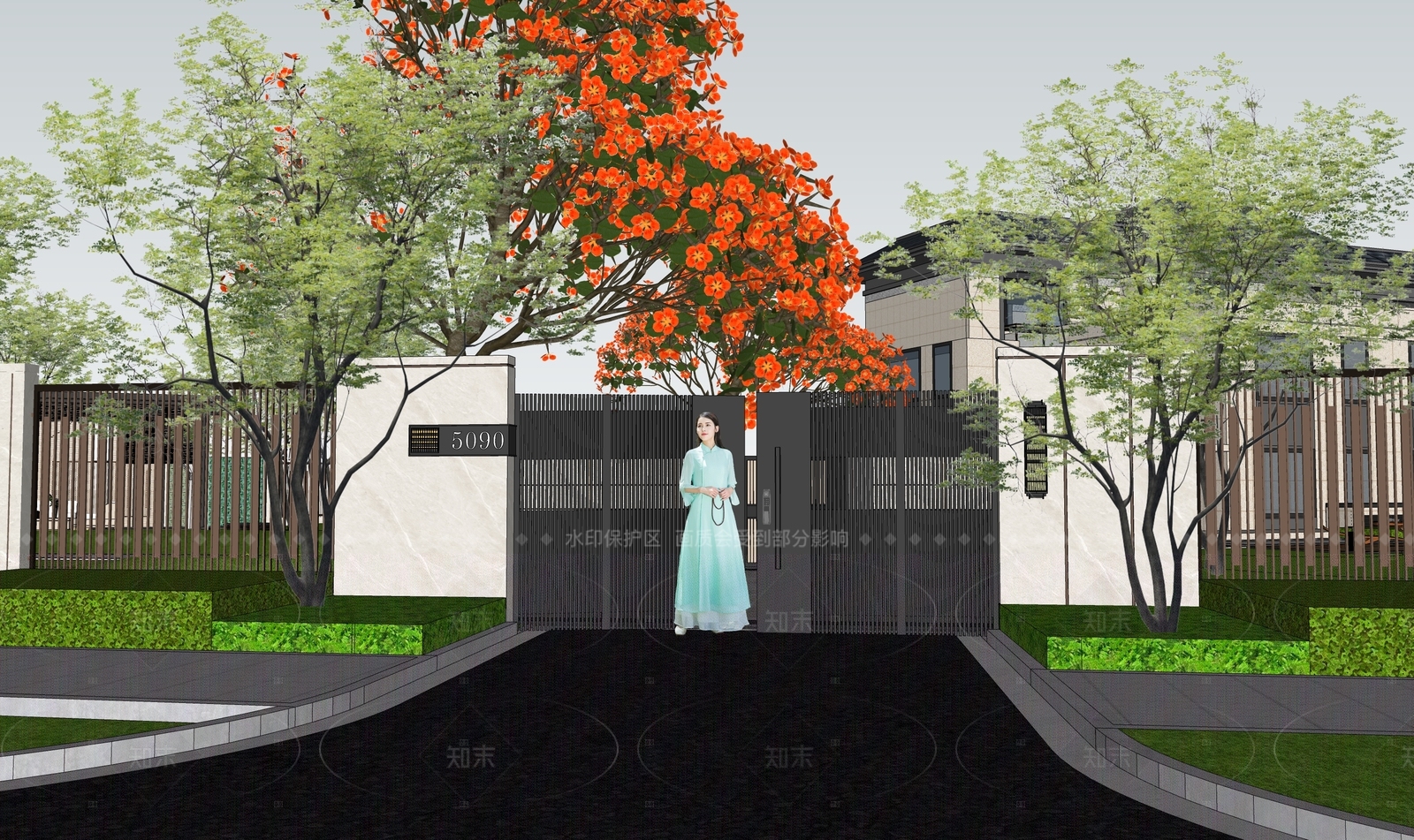 新中式中式入口大门SU模型下载【ID:1208094703】