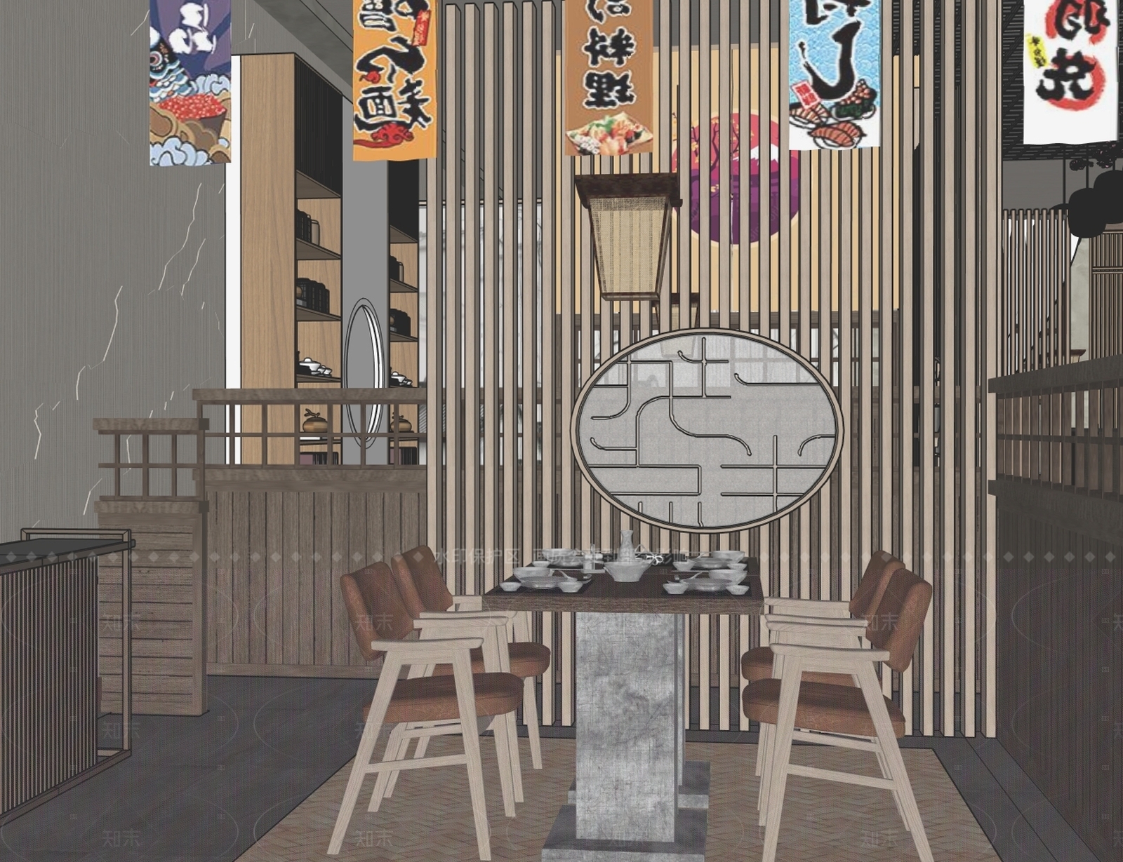 日式原木日料店SU模型下载【ID:1208125664】