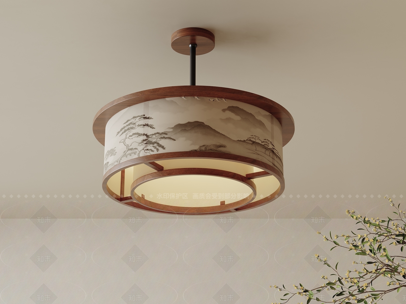 新中式禅意卧室吸顶灯3D模型下载【ID:1208154000】