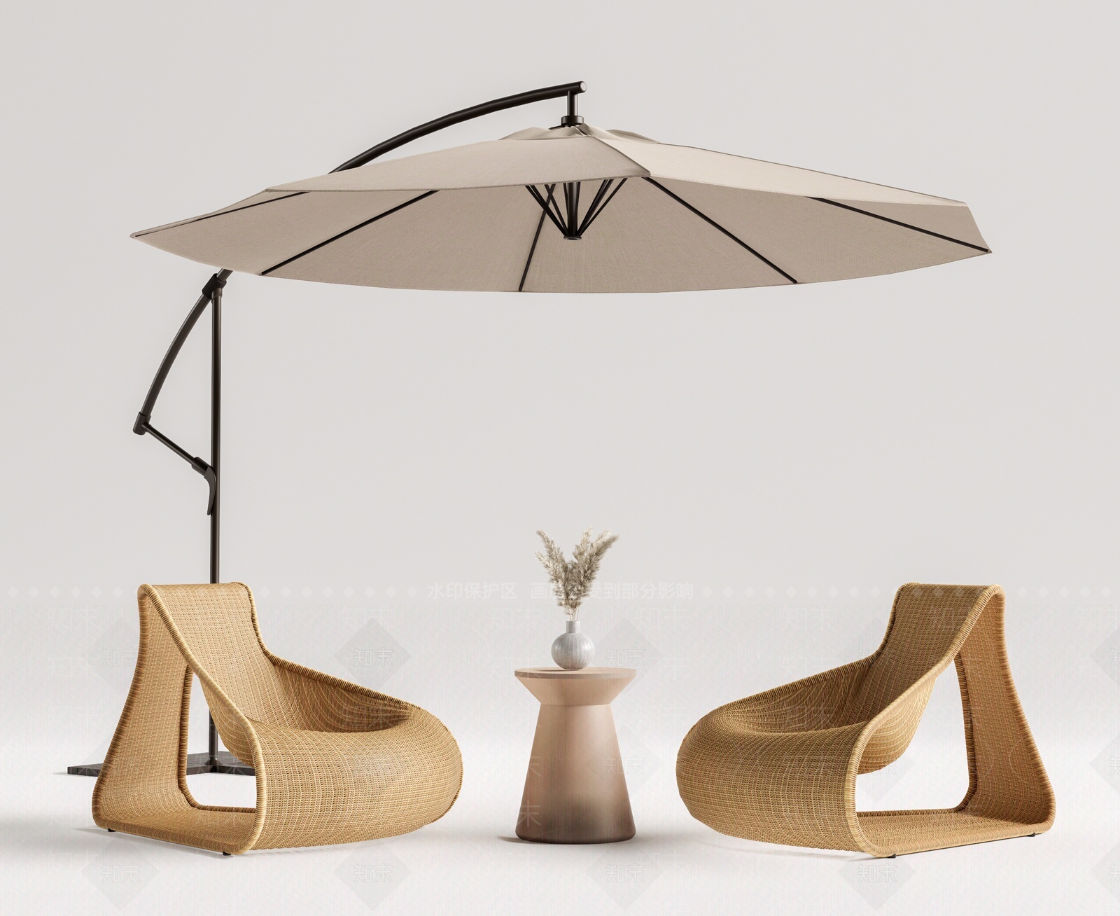 现代户外休闲椅遮阳伞组合SU模型下载【ID:1208248757】