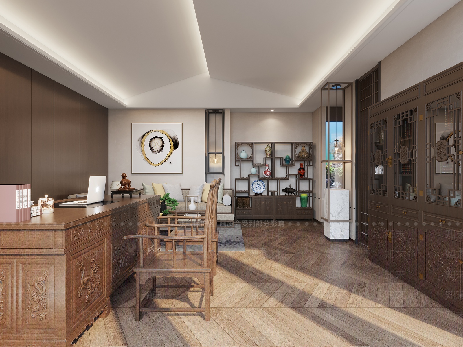 新中式总裁办公室3D模型下载【ID:1208253181】