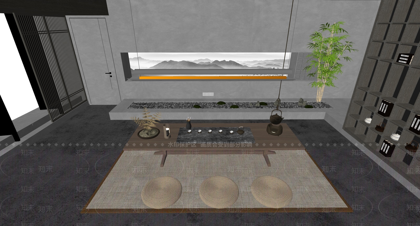 新中式茶室SU模型下载【ID:1208268854】