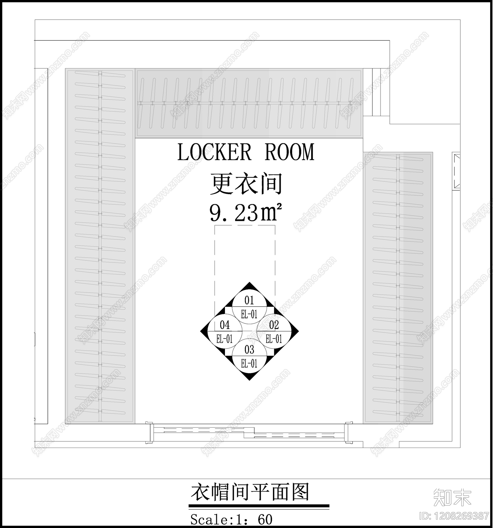 现代极简衣帽间cad施工图下载【ID:1208269387】