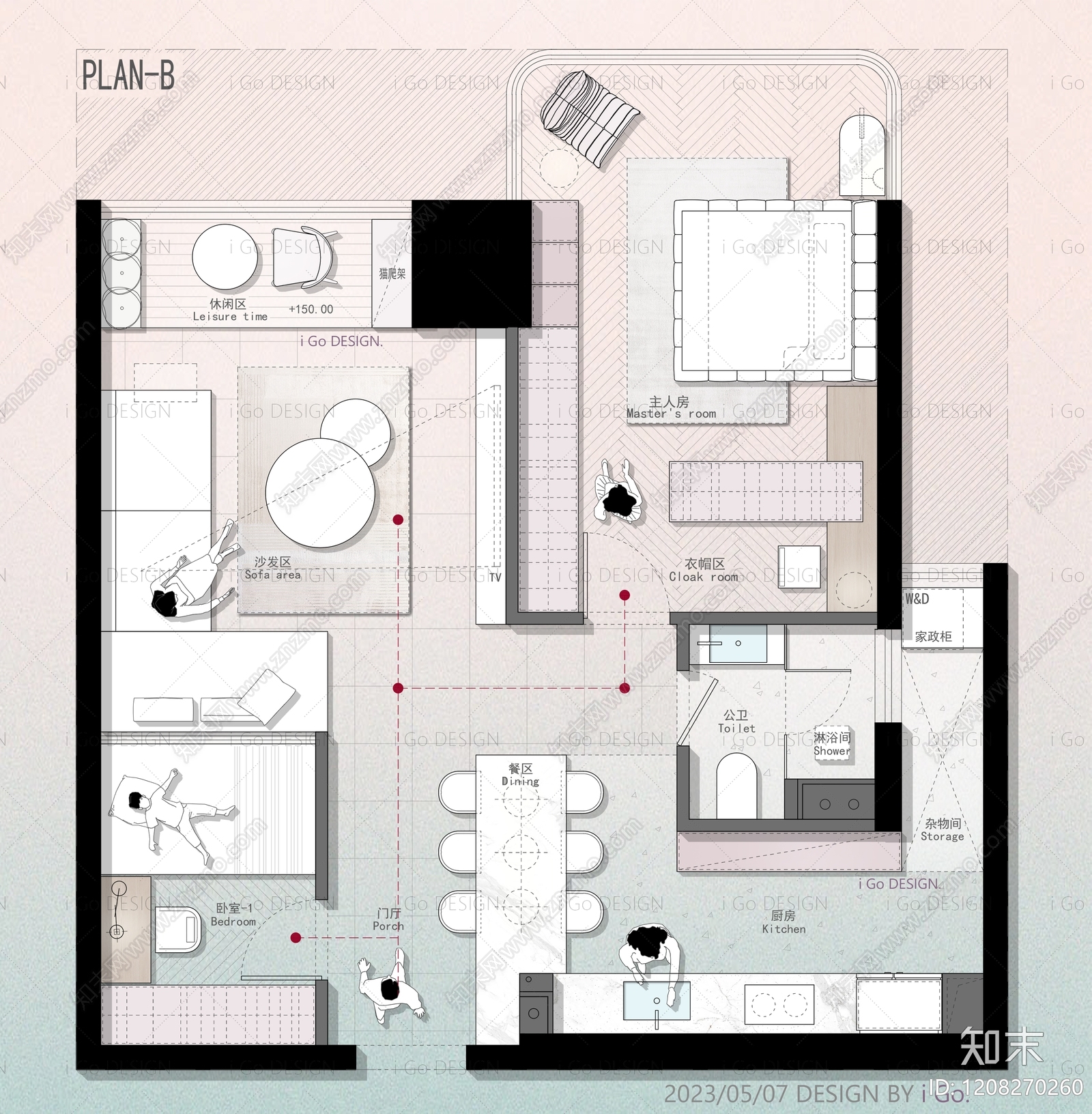 小户型平层cad施工图下载【ID:1208270260】