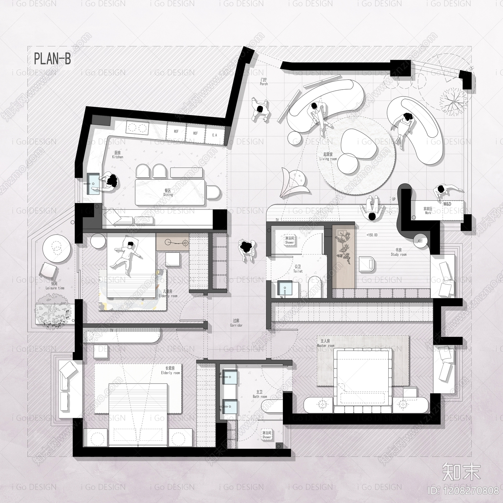 小户型平层cad施工图下载【ID:1208270808】
