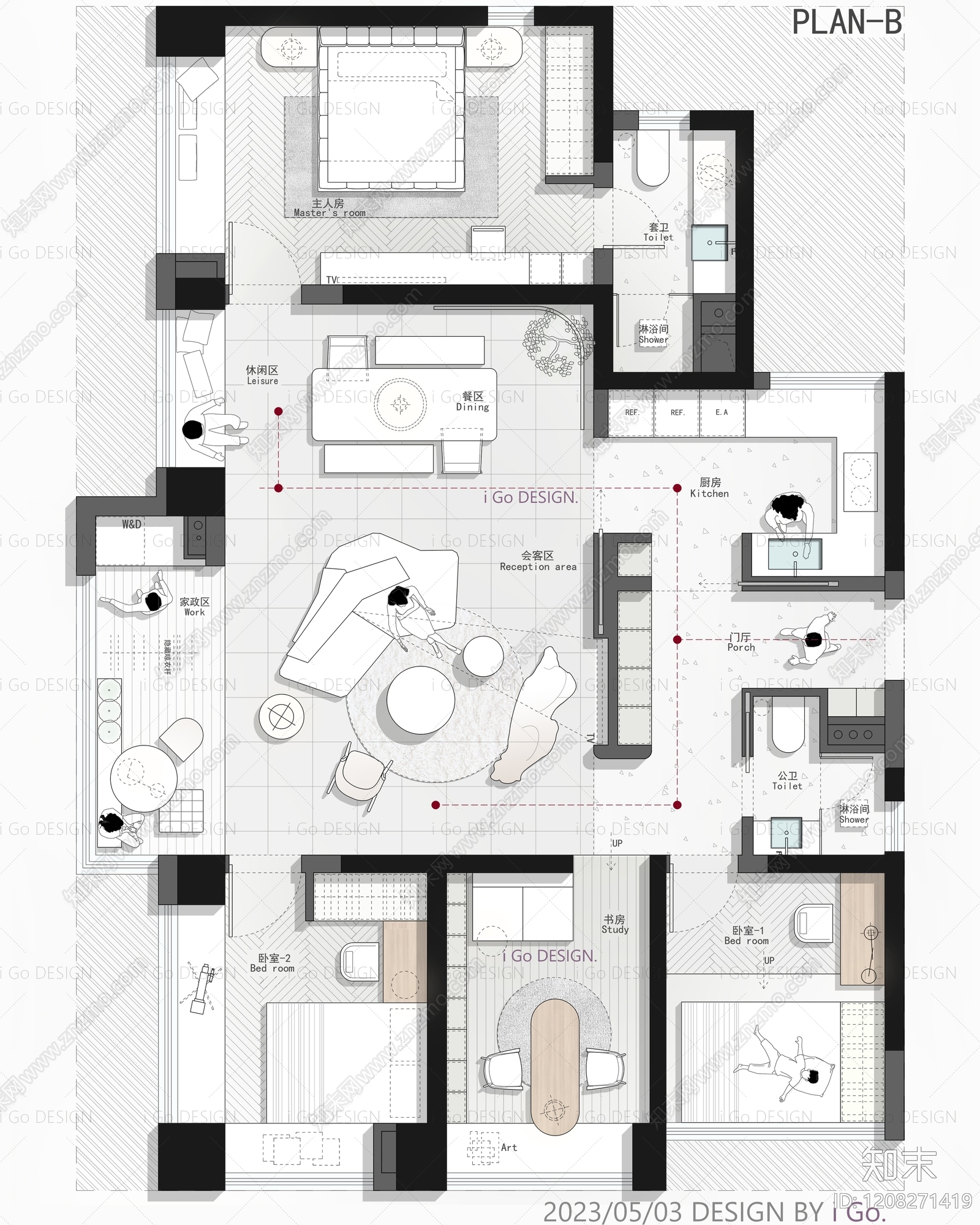 小户型平层cad施工图下载【ID:1208271419】