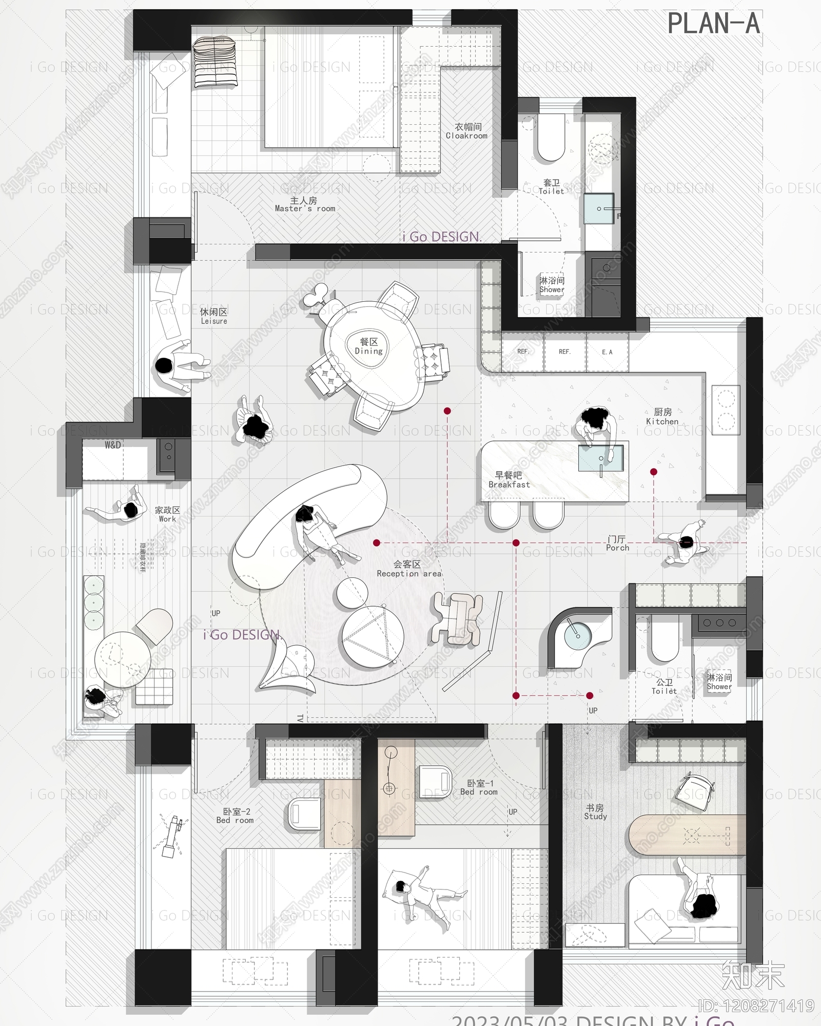 小户型平层cad施工图下载【ID:1208271419】