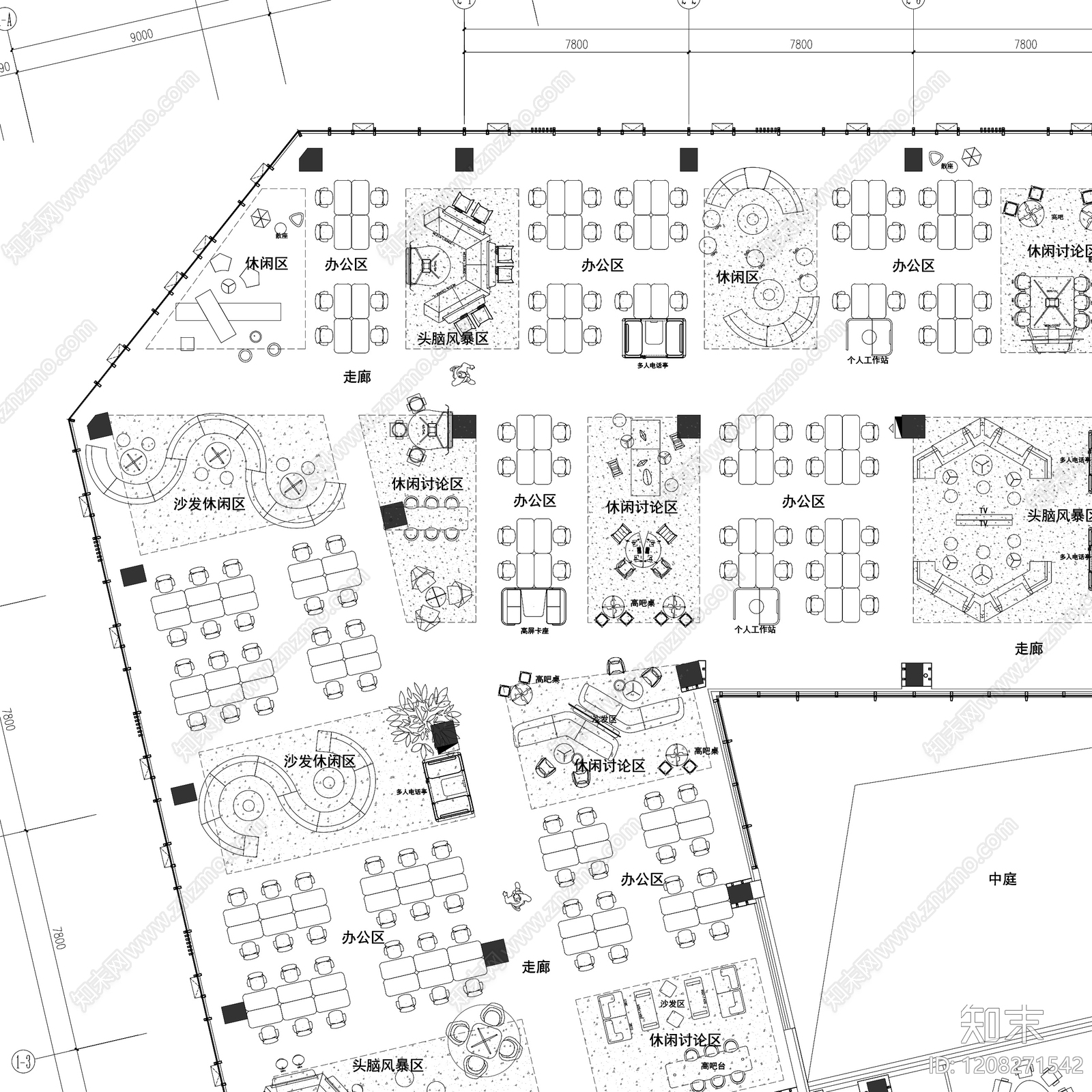 现代整体办公空间cad施工图下载【ID:1208271542】