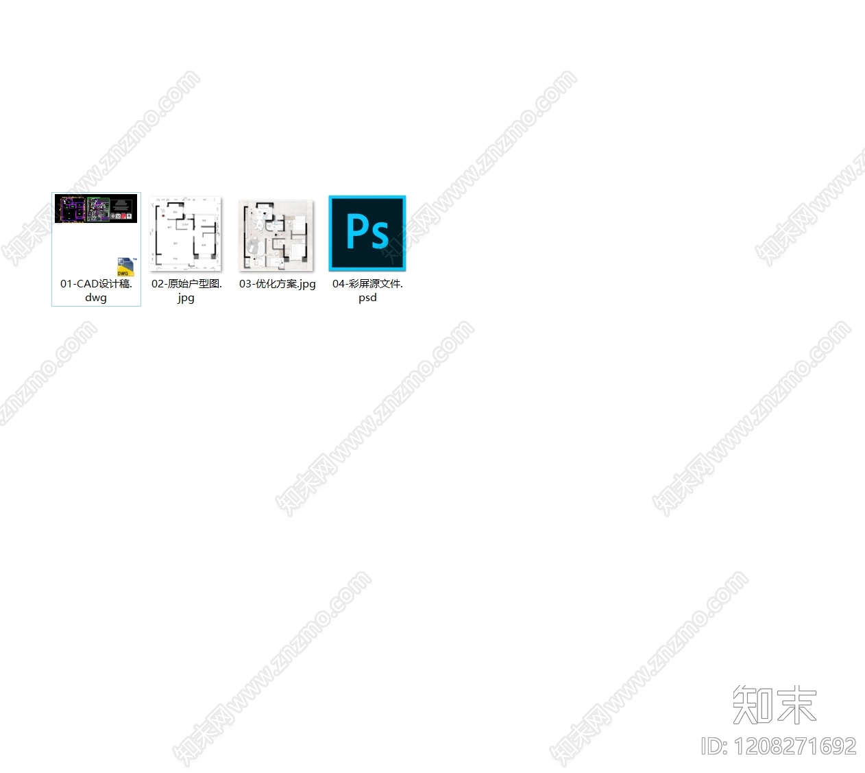 小户型平层cad施工图下载【ID:1208271692】