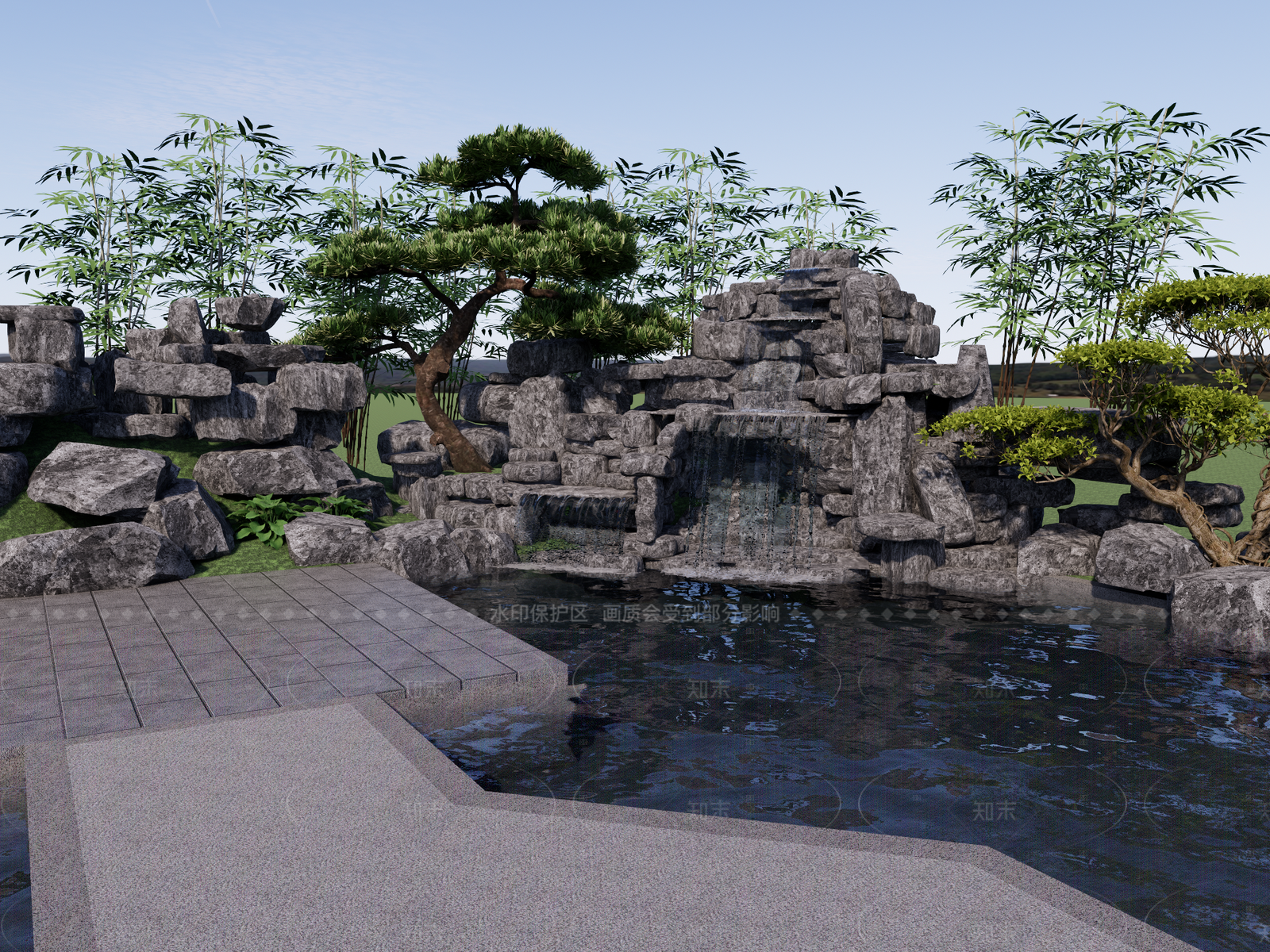 中式新中式台阶景观SU模型下载【ID:1208272876】