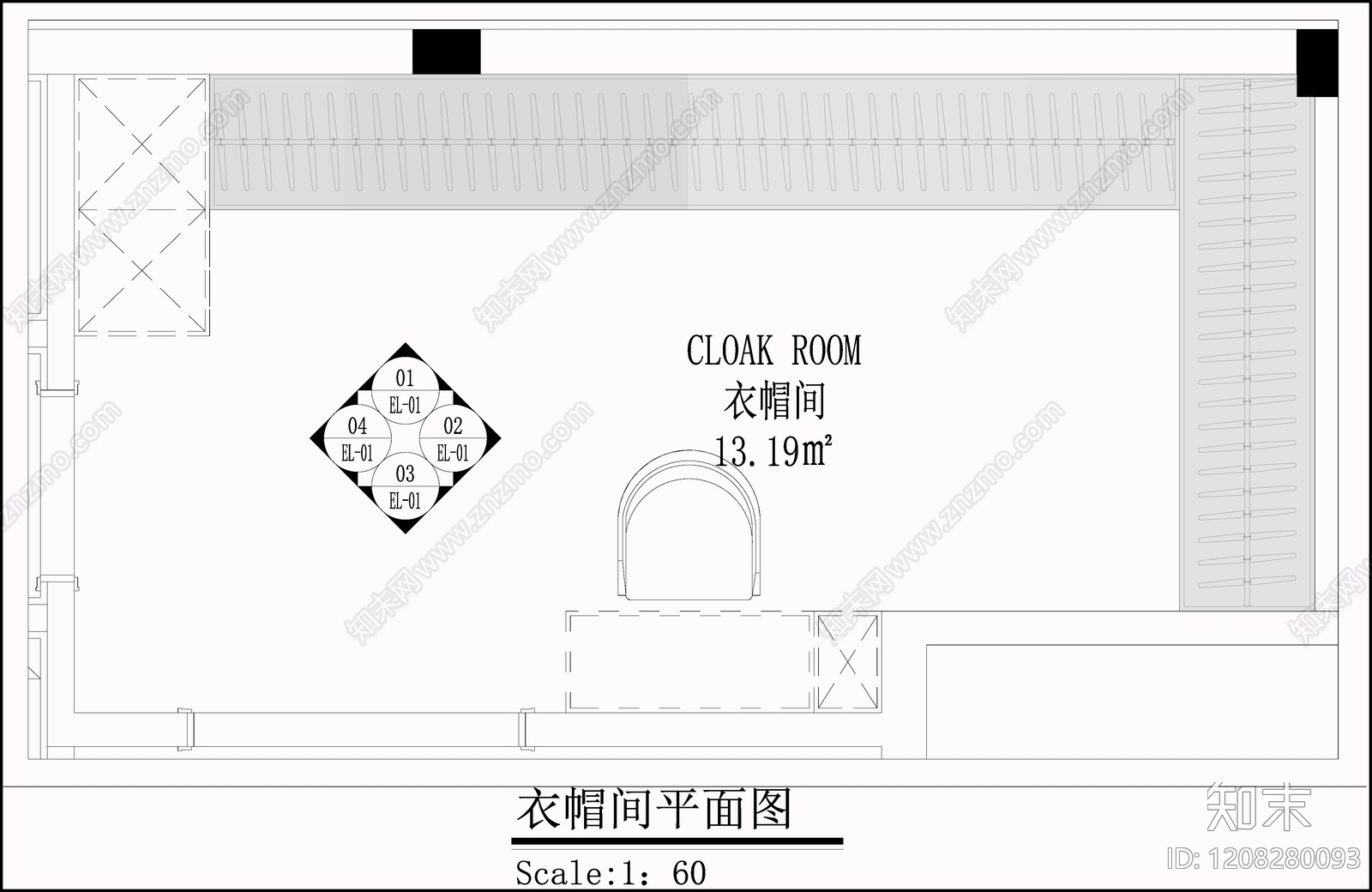 现代极简衣帽间cad施工图下载【ID:1208280093】
