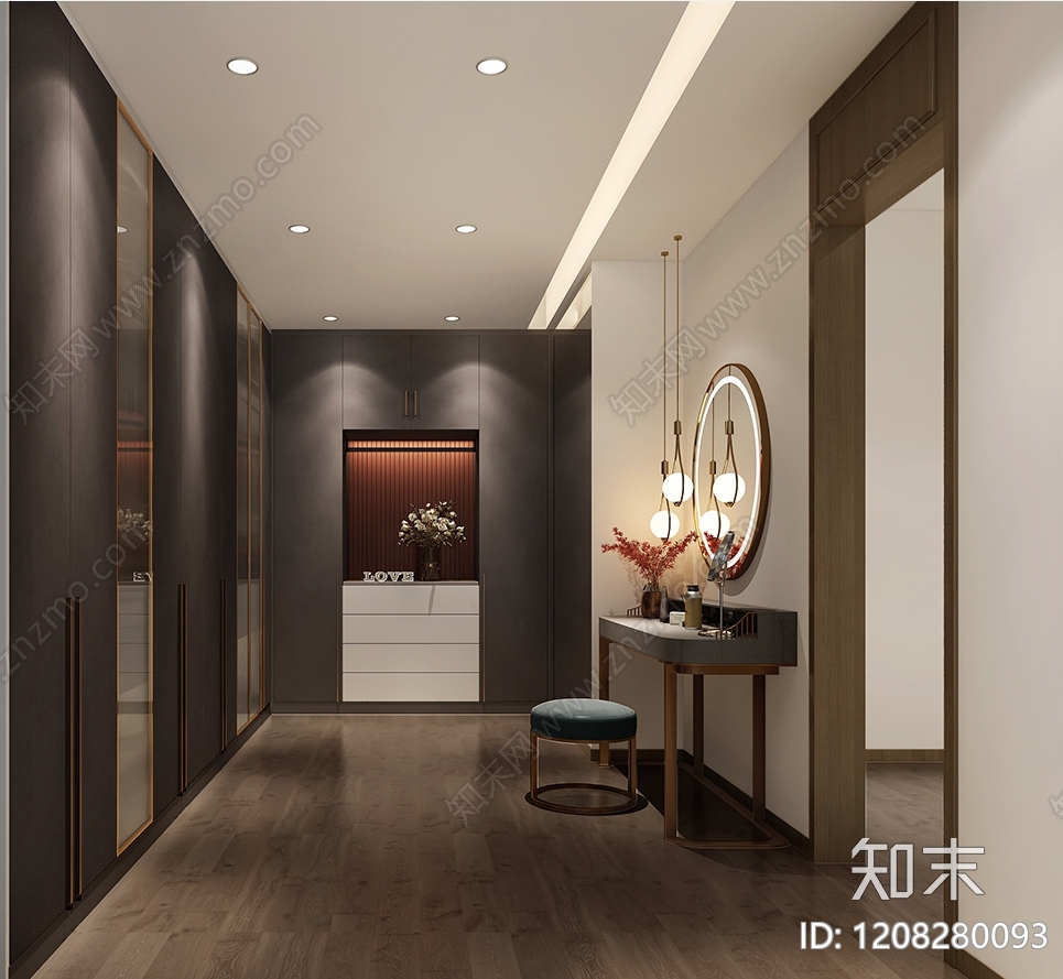 现代极简衣帽间cad施工图下载【ID:1208280093】