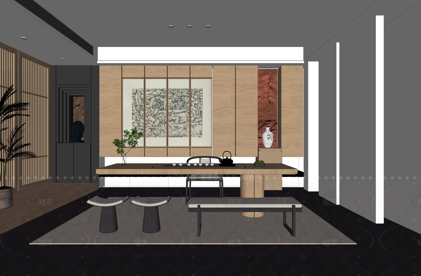 中式茶室SU模型下载【ID:1208280522】
