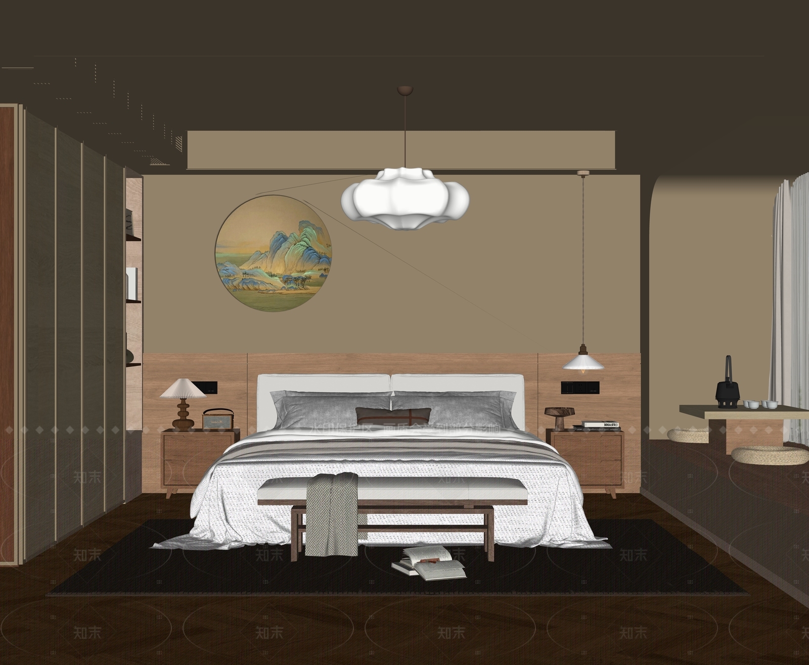 新中式家居卧室SU模型下载【ID:1208280784】