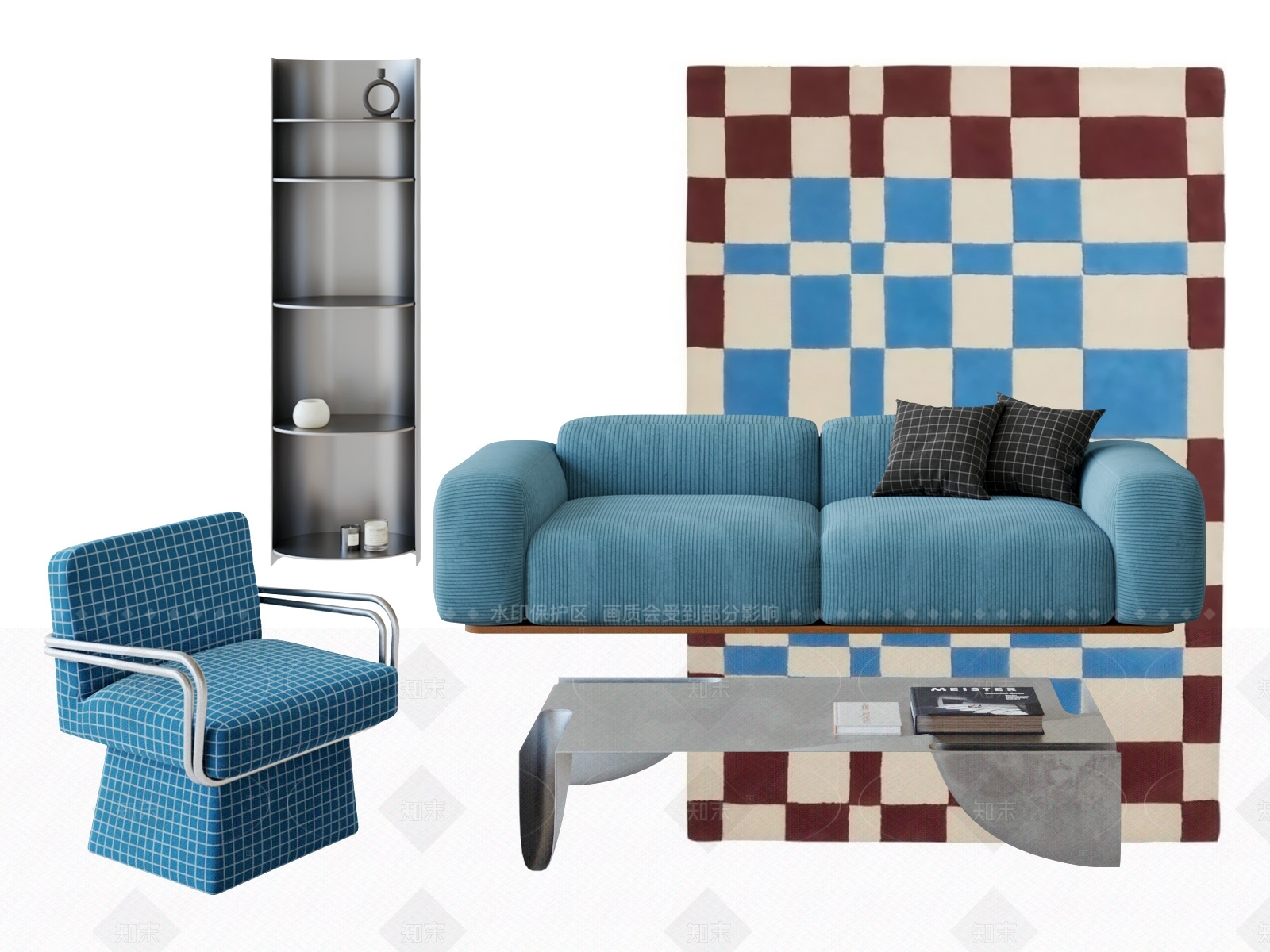 现代中古沙发组合3D模型下载【ID:1208281588】