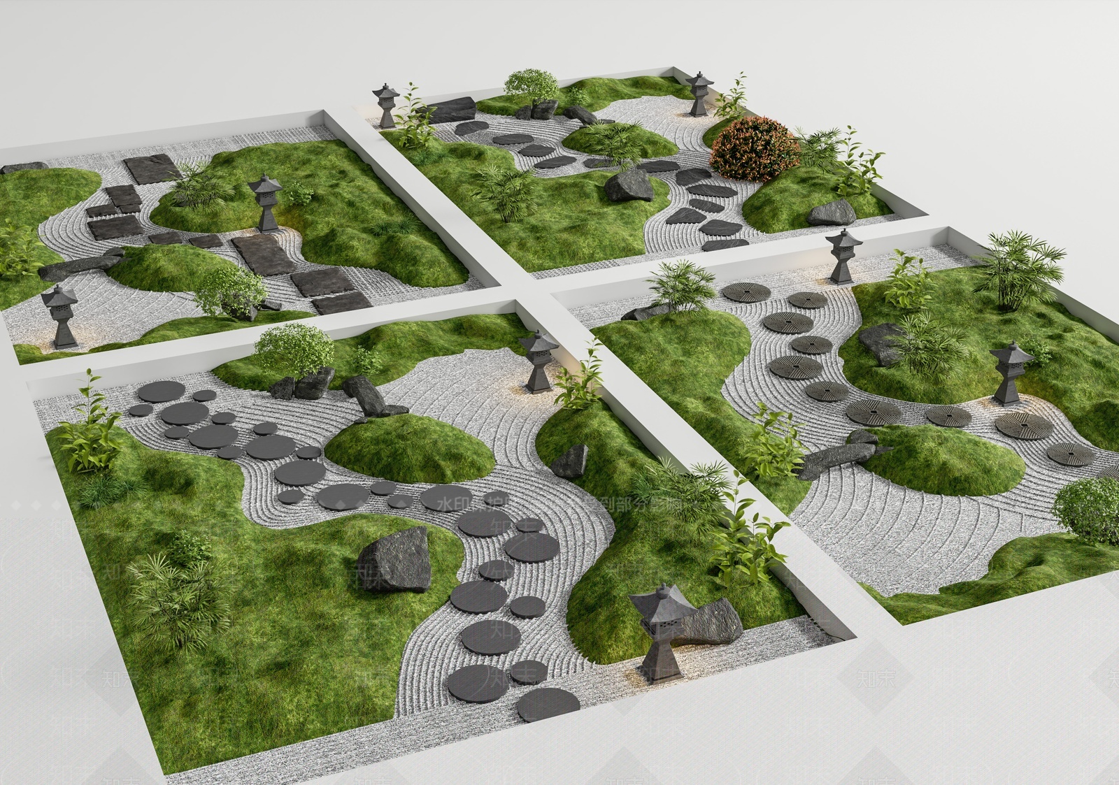 新中式庭院花园3D模型下载【ID:1208281715】