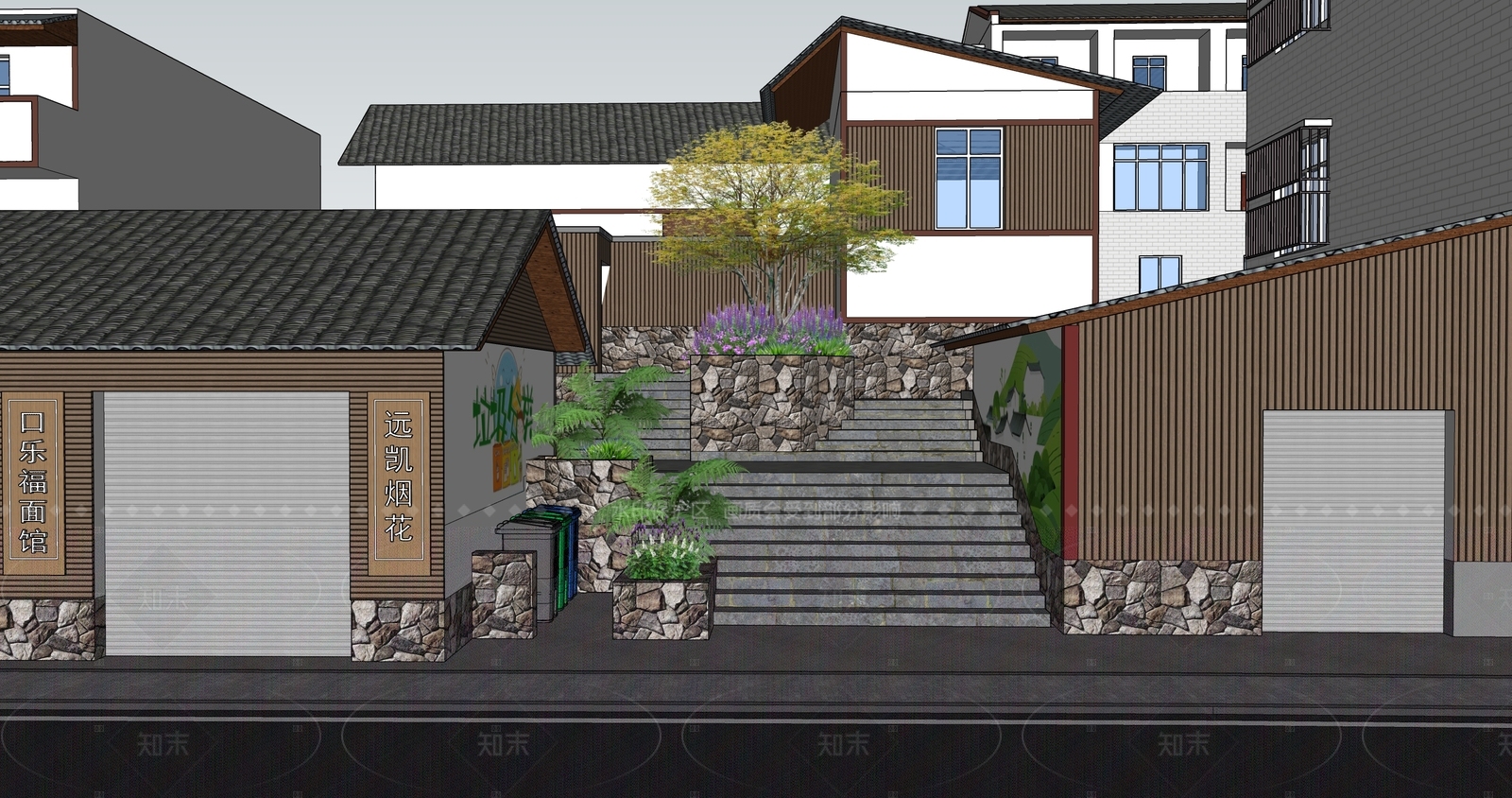 新中式住宅区景观SU模型下载【ID:1208283340】
