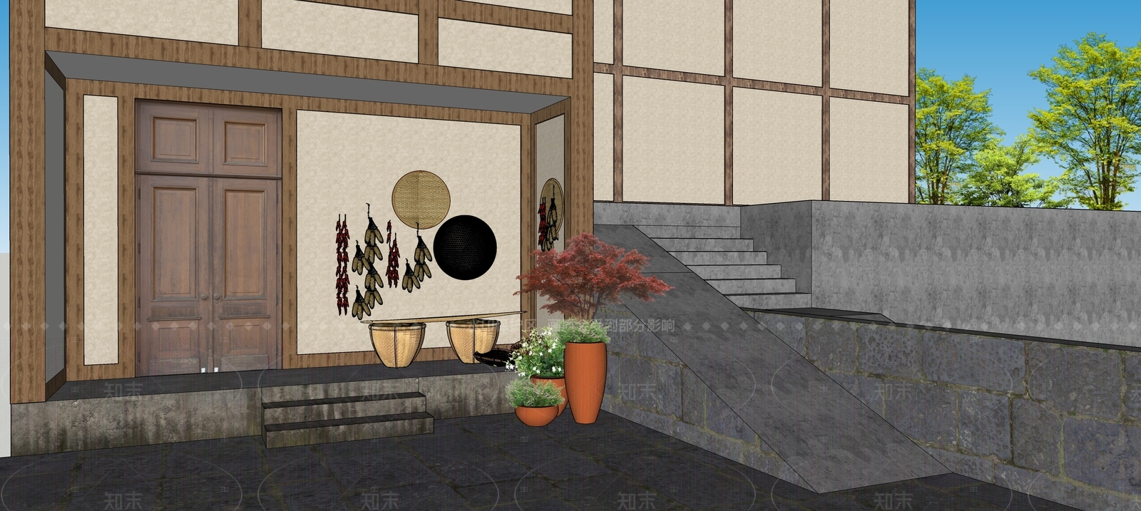新中式乡村庭院SU模型下载【ID:1208283584】