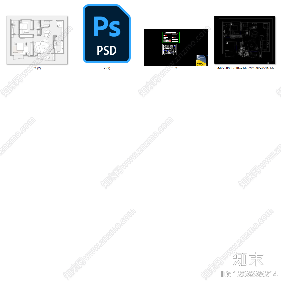 小户型平层cad施工图下载【ID:1208285214】