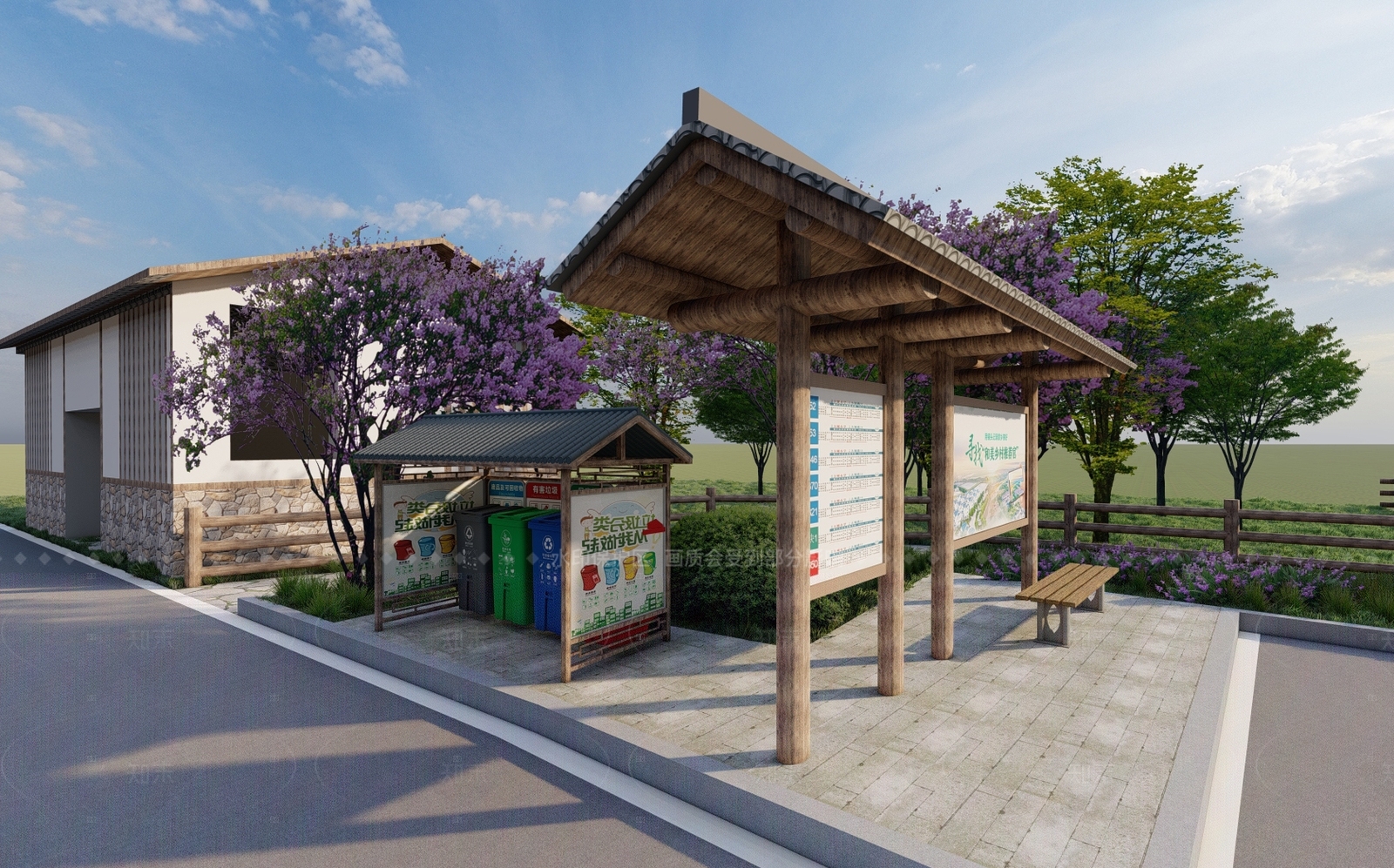 新中式公交站台SU模型下载【ID:1208286103】