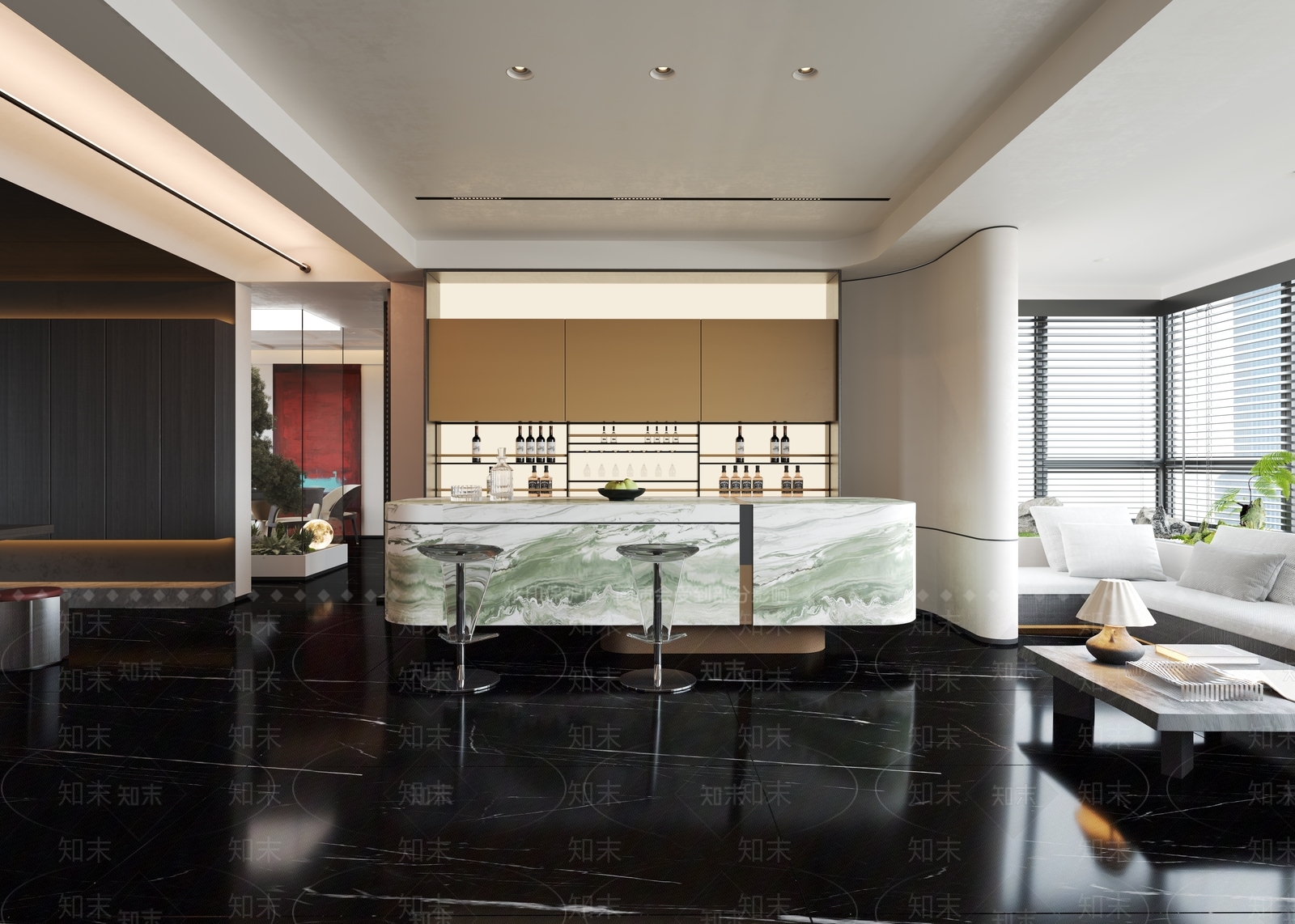 绿纹大理石吧台餐边柜3D模型下载【ID:1227411286】