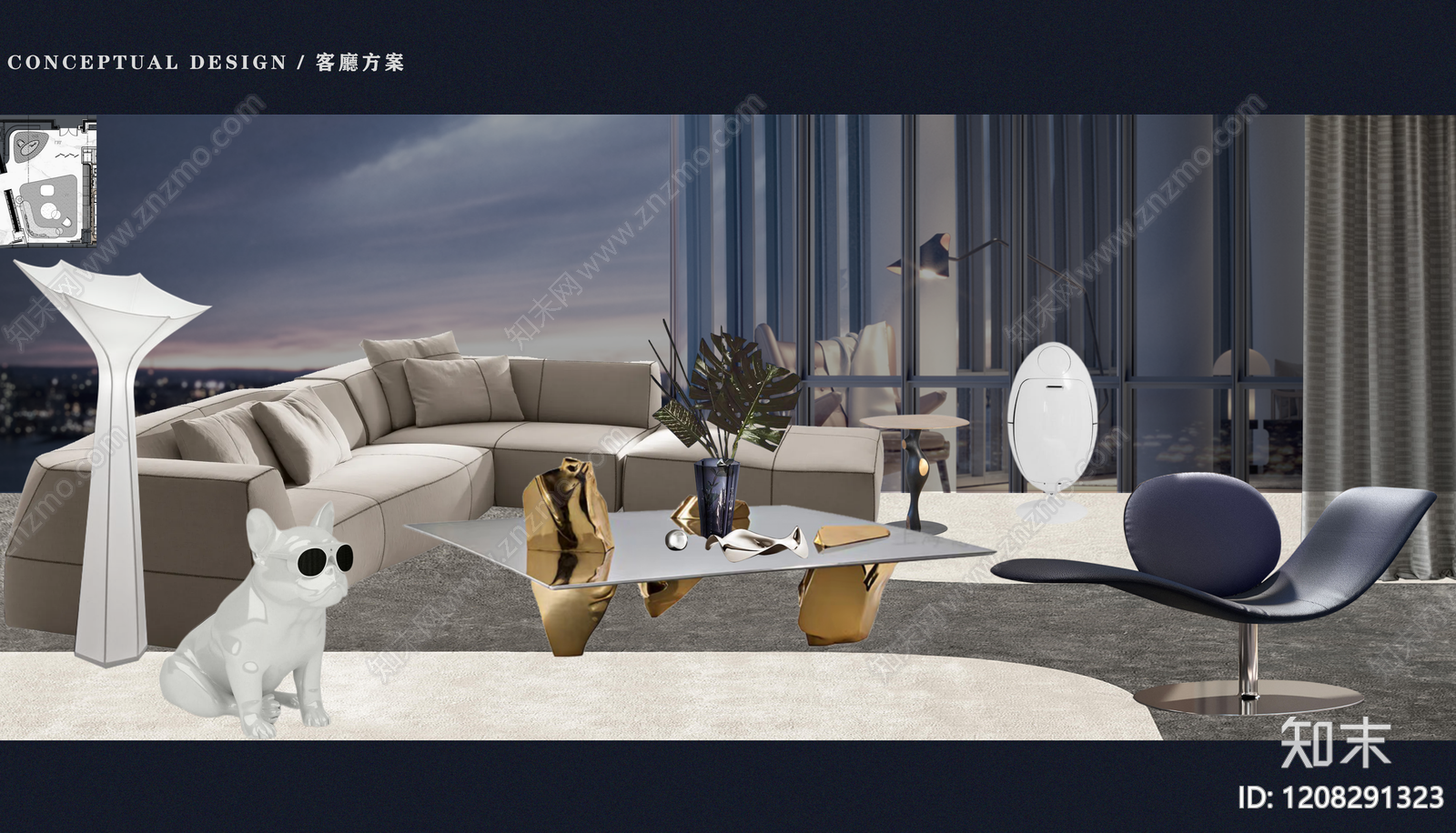 现代平层住宅软装下载【ID:1208291323】