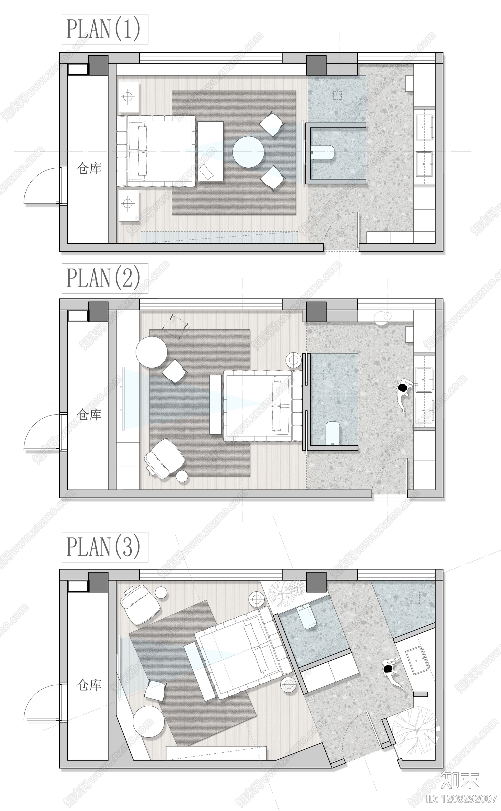 小户型平层cad施工图下载【ID:1208292007】