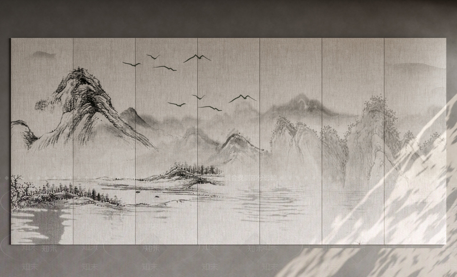 新中式硬包壁画背景墙SU模型下载【ID:1208292836】