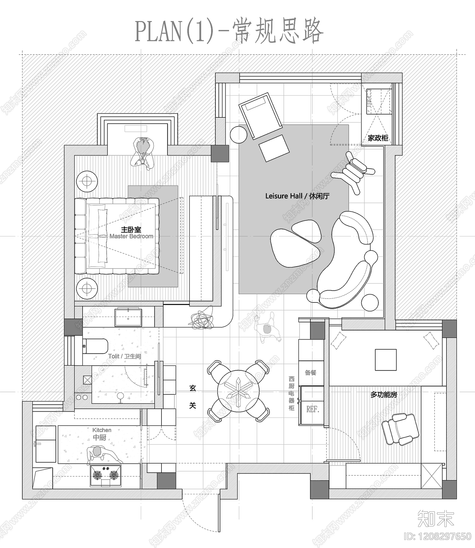 小户型平层cad施工图下载【ID:1208297650】