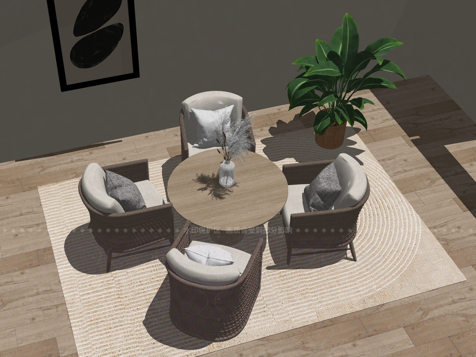 侘寂原木休闲桌椅SU模型下载【ID:1208304775】