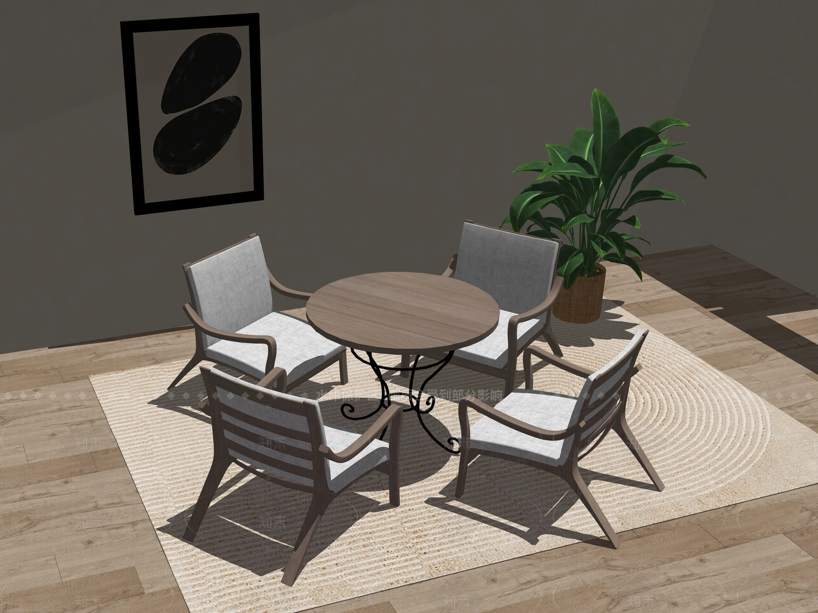 原木侘寂休闲桌椅SU模型下载【ID:1208304897】