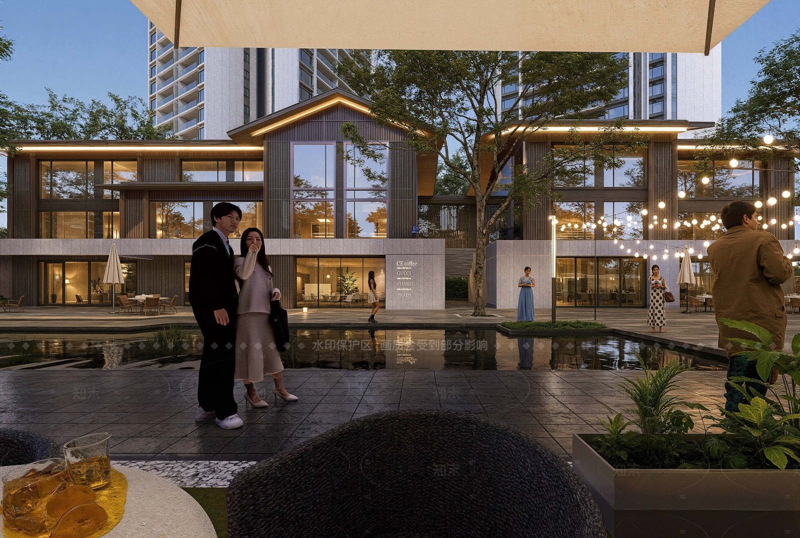 现代新中式商业街SU模型下载【ID:1208305762】