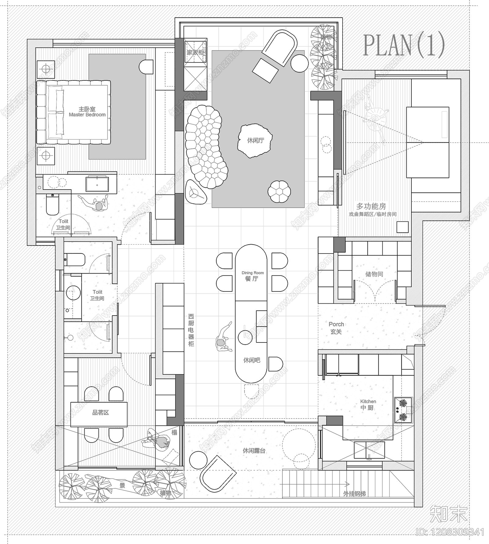 小户型平层cad施工图下载【ID:1208309341】