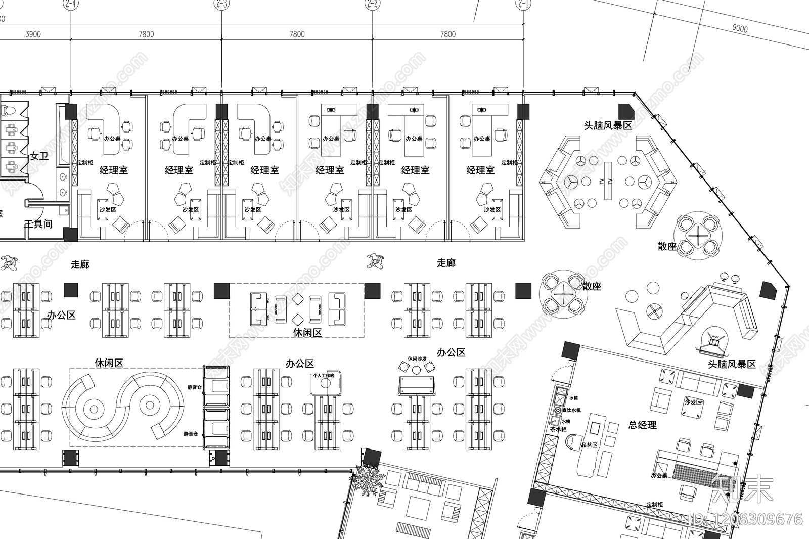 现代整体办公空间cad施工图下载【ID:1208309676】