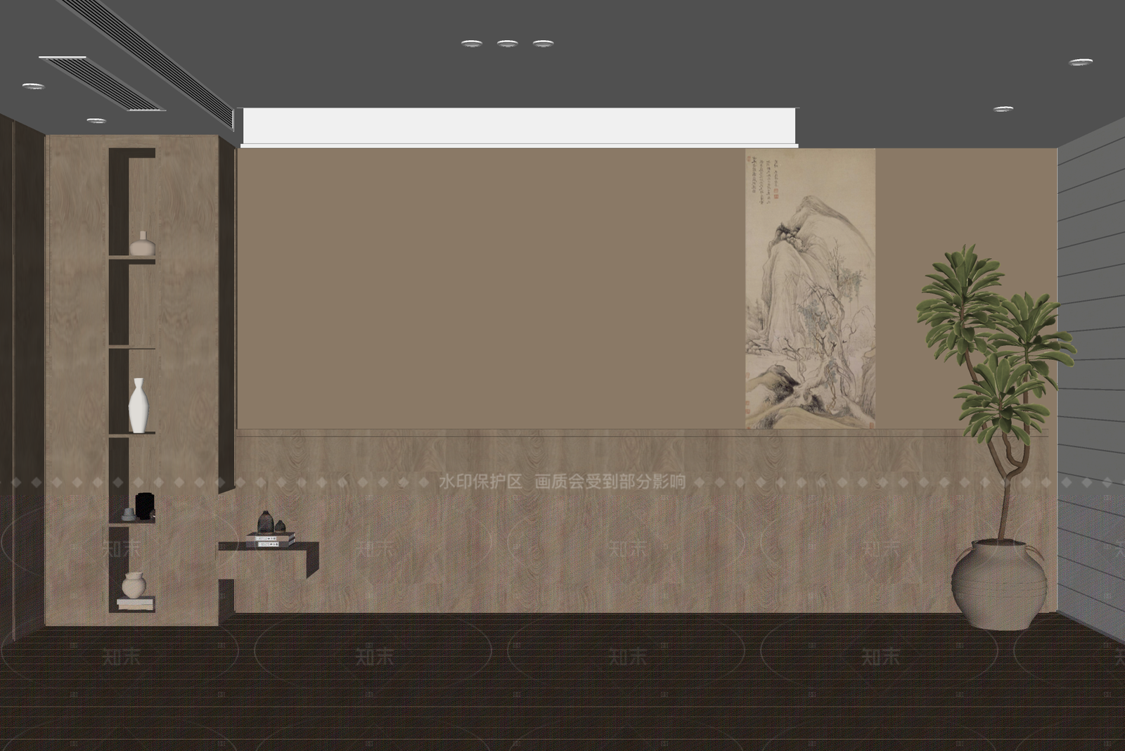 新中式原木背景墙SU模型下载【ID:1208309947】