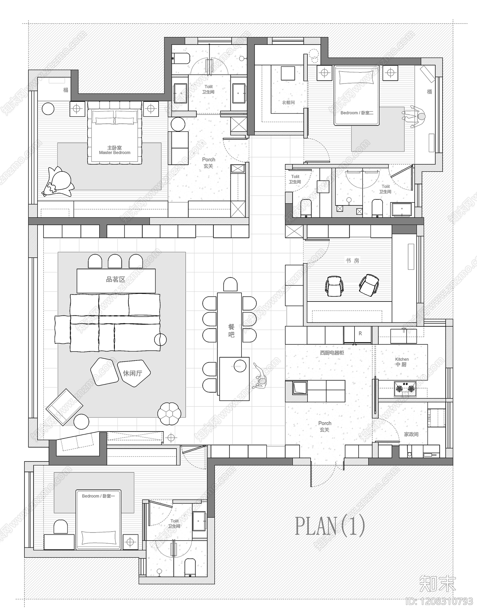 大平层cad施工图下载【ID:1208310793】