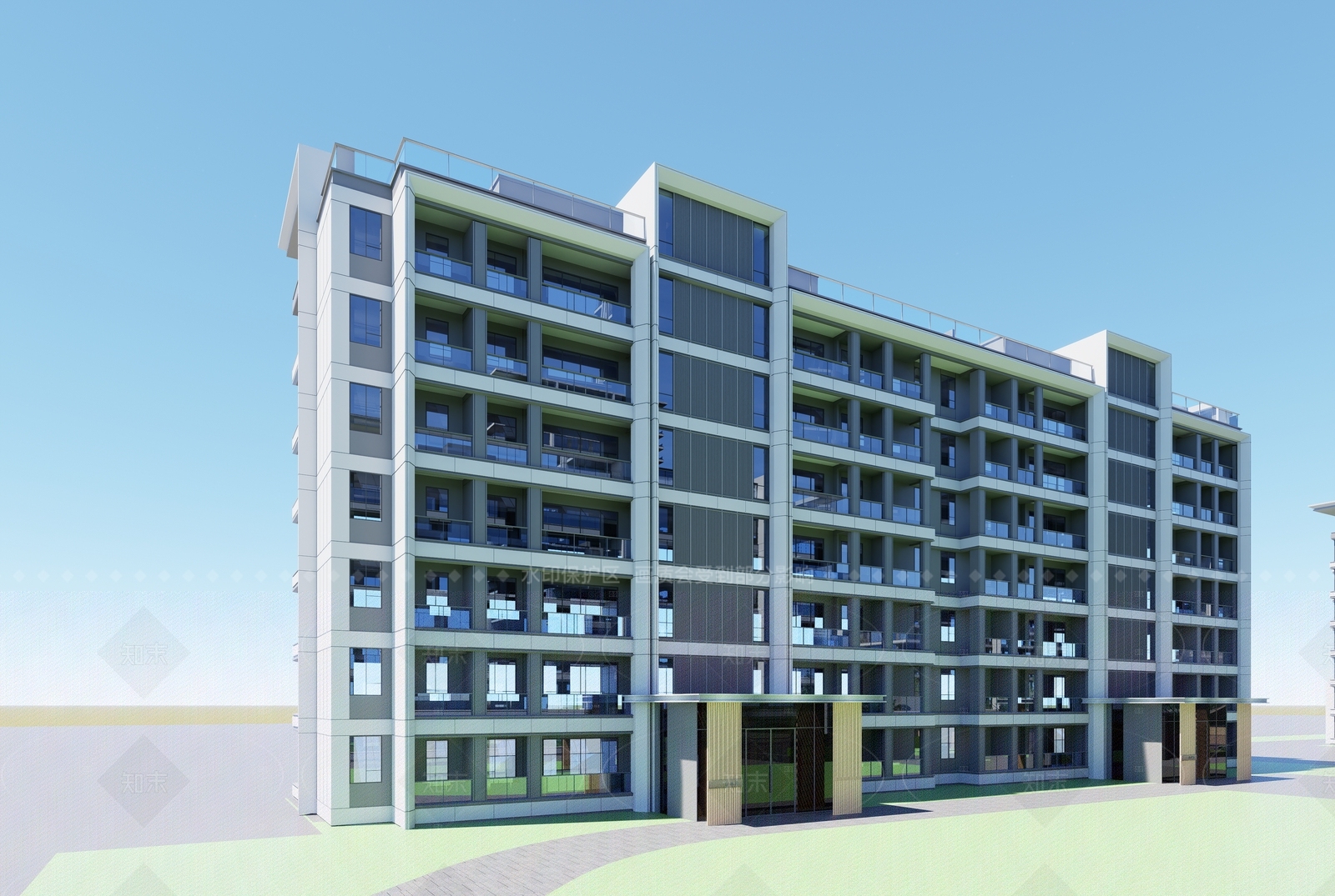 现代多层住宅SU模型下载【ID:1208314165】