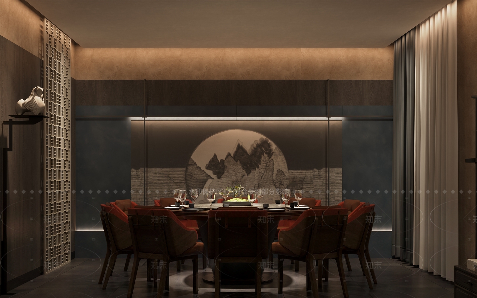 现代新中式中餐厅3D模型下载【ID:1208315905】