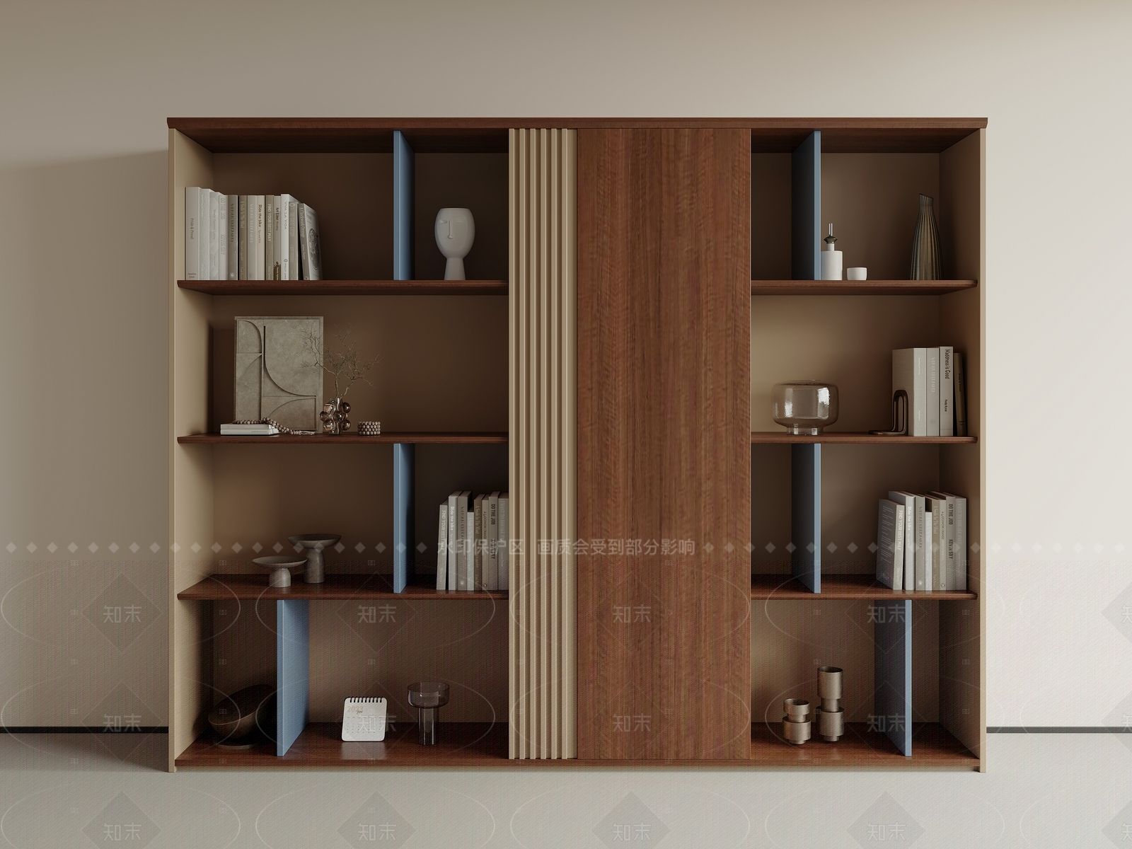 现代复古书柜3D模型下载【ID:1208315685】
