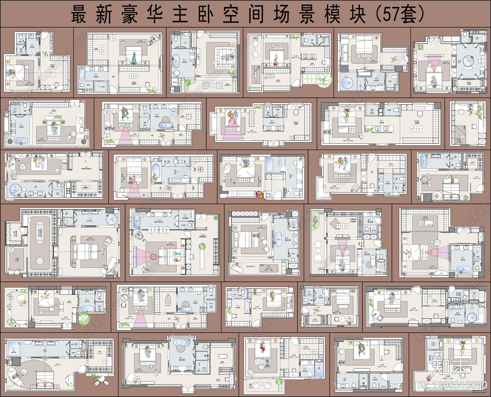 现代卧室施工图下载【ID:1208315890】
