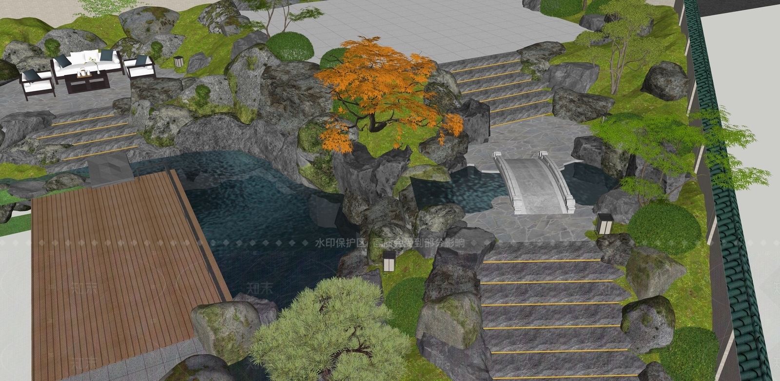 新中式禅意别墅庭院SU模型下载【ID:1208323238】