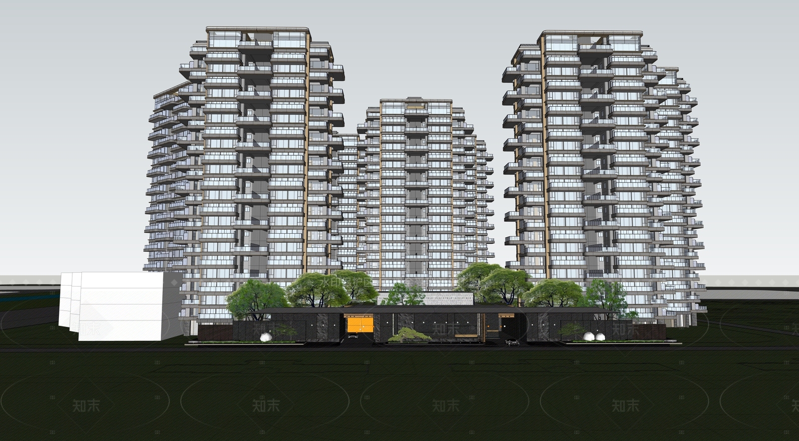 现代小区建筑SU模型下载【ID:1208323382】