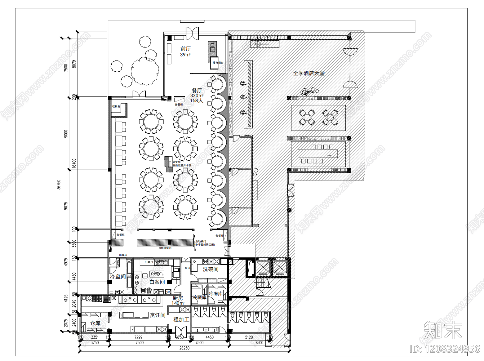 现代中餐厅施工图下载【ID:1208324956】